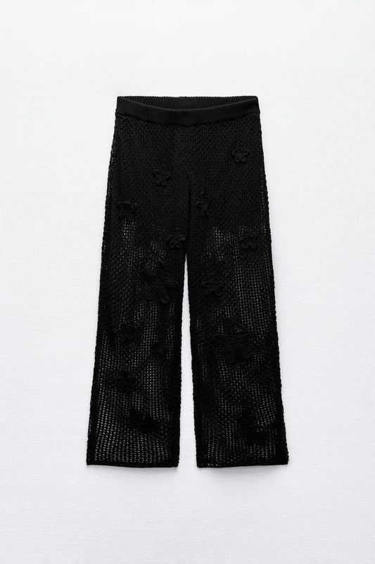 Wide Leg - Black - Knit Pants