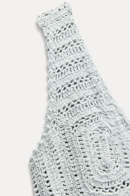 Contrast Crochet - White - Knit Dress